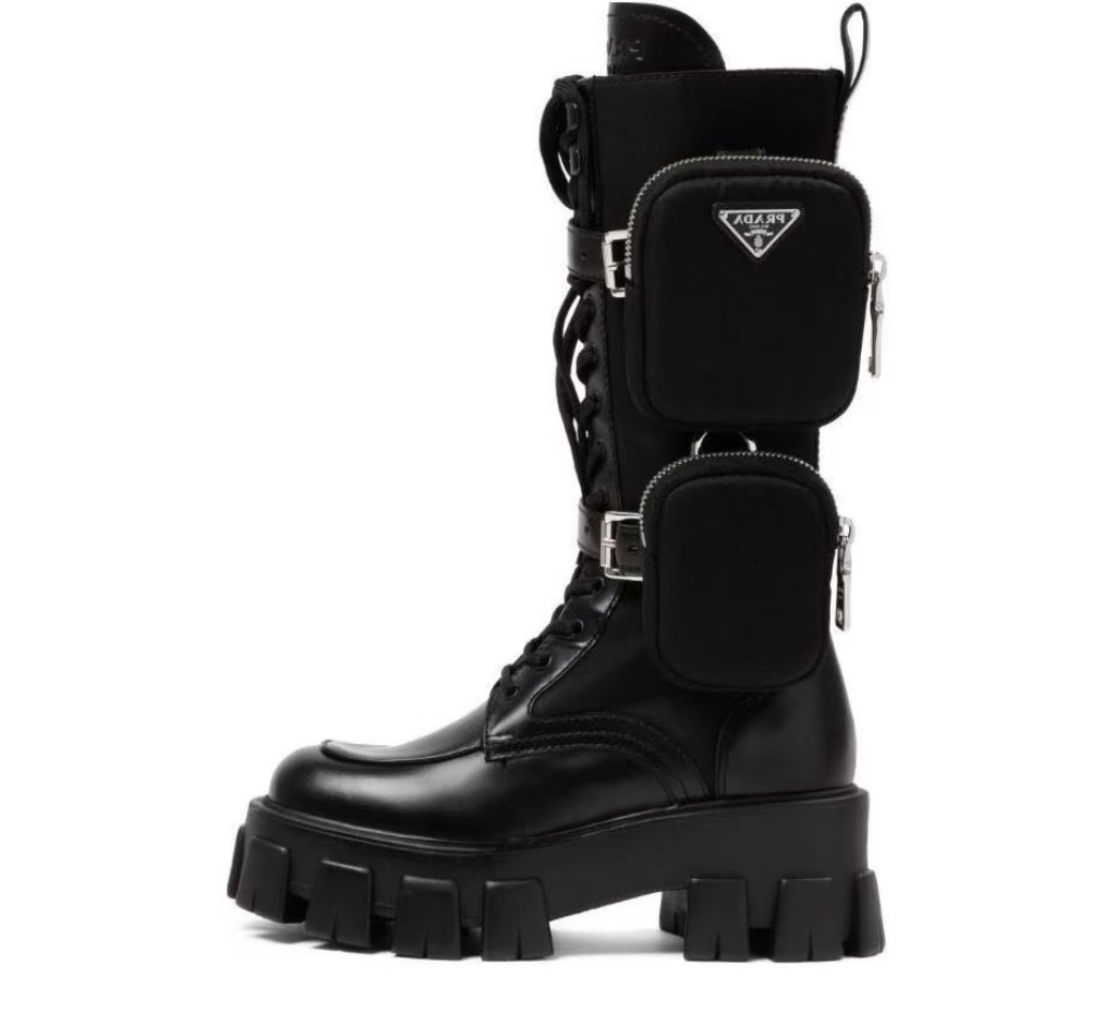 95新 Prada/普拉达 36.5码/98新/黑色中筒战术四包马丁靴
