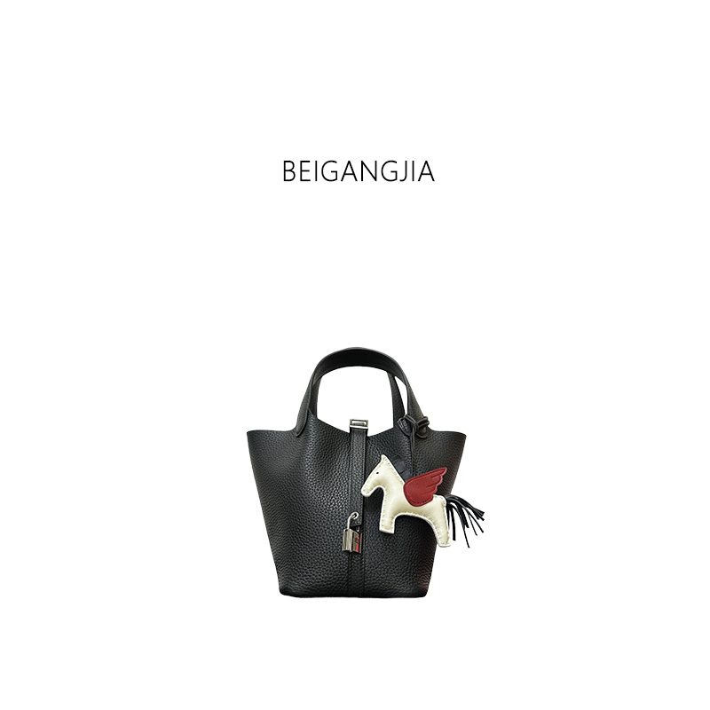 菜篮子tc18cm（全钢蜡线）手缝对版头层牛皮手拎包女士手提包