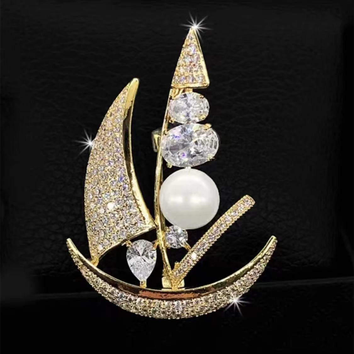 铜合金合成锆石胸针 【扬帆起航】胸针超闪精致胸花轻奢时尚百搭