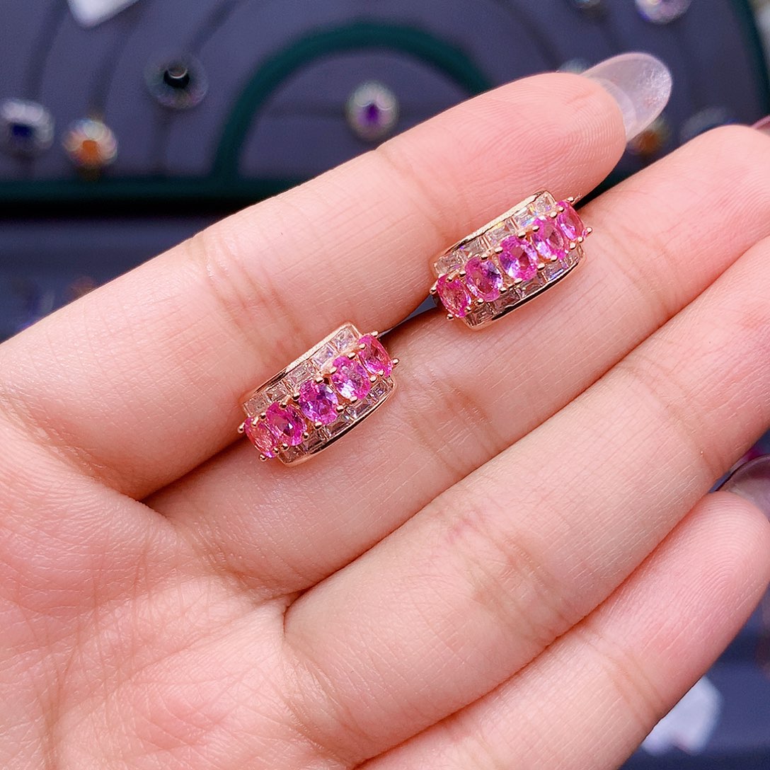 彩色蓝宝石耳饰银S925镶嵌