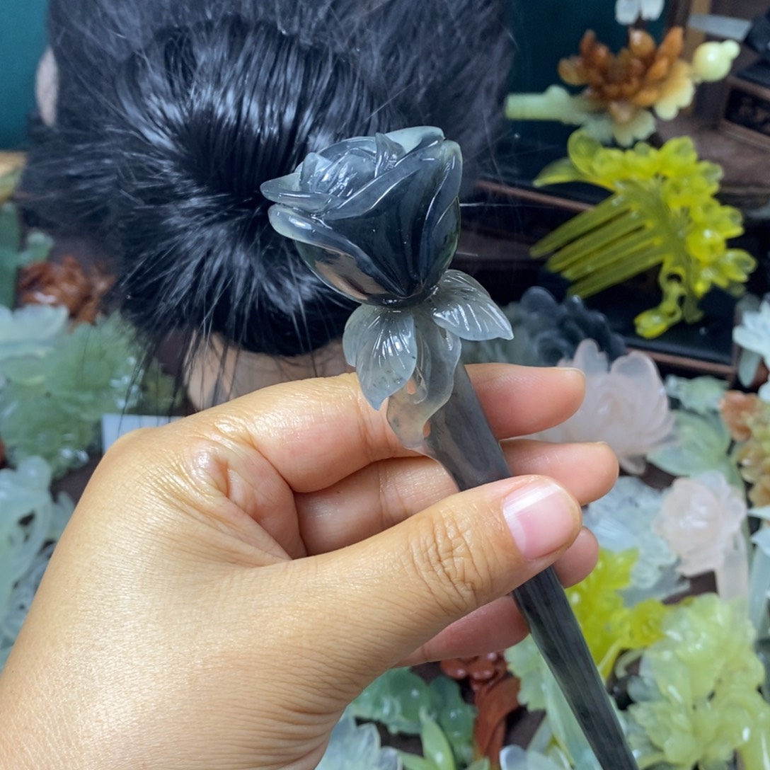 晨***雨蛇纹石玉未镶嵌发饰