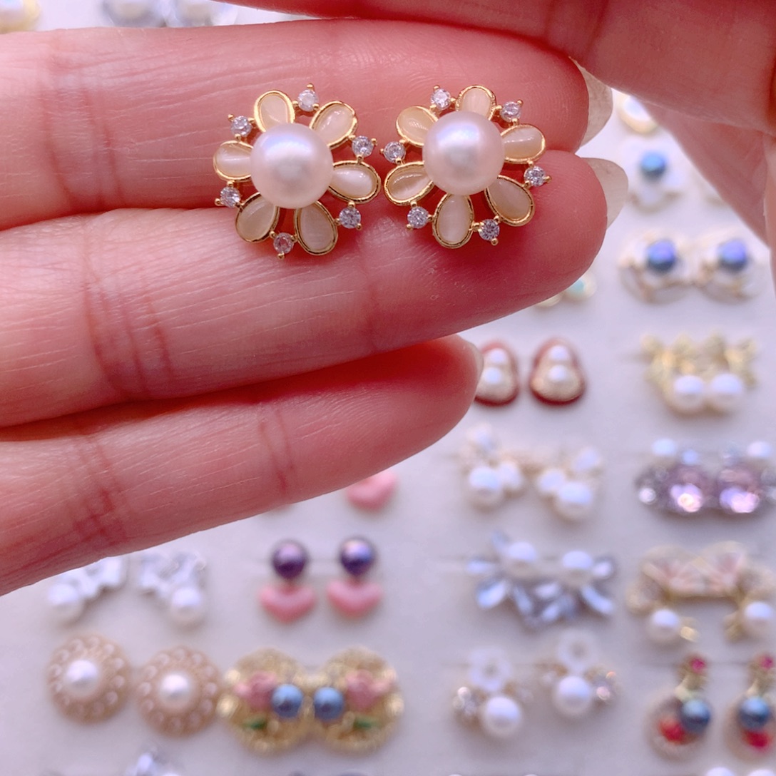 合金淡水珍珠耳饰