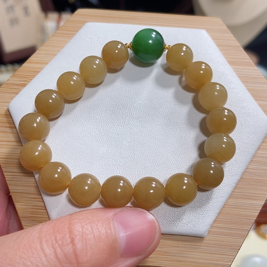 和田玉手链18K金镶嵌