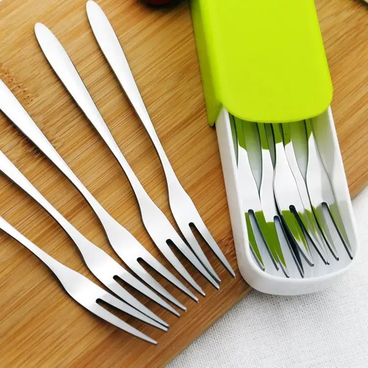 【十支装】不锈钢水果叉家用点心韩式小叉子可爱加厚餐具多个便携