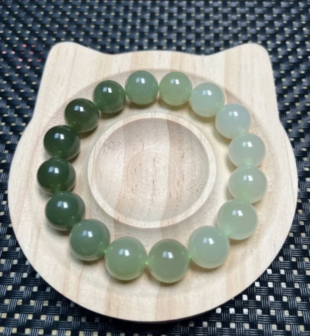 【君如玉珠宝】天然和田玉渐变色手串卡12mm珠子