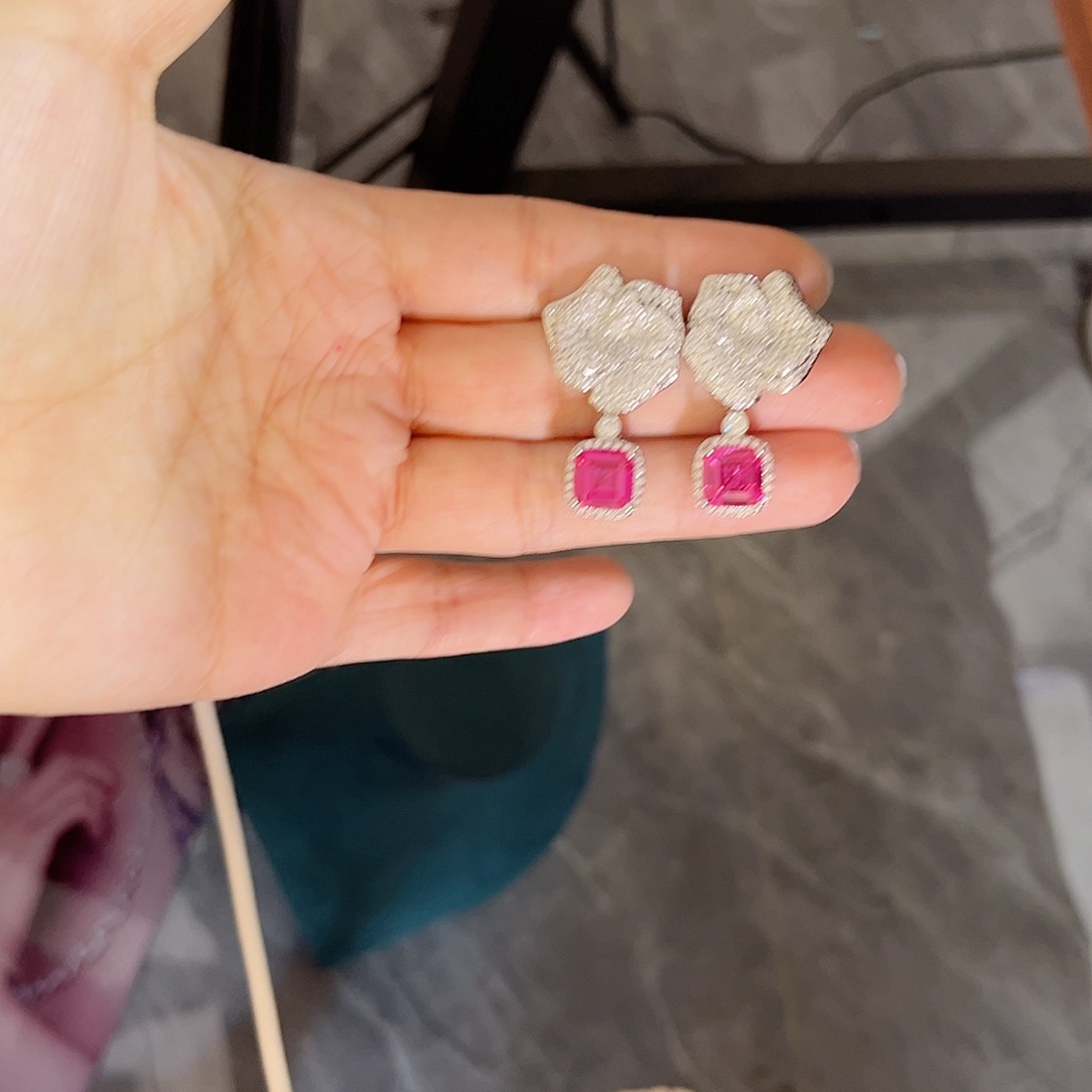 耳饰彩色蓝宝石银S925镶嵌