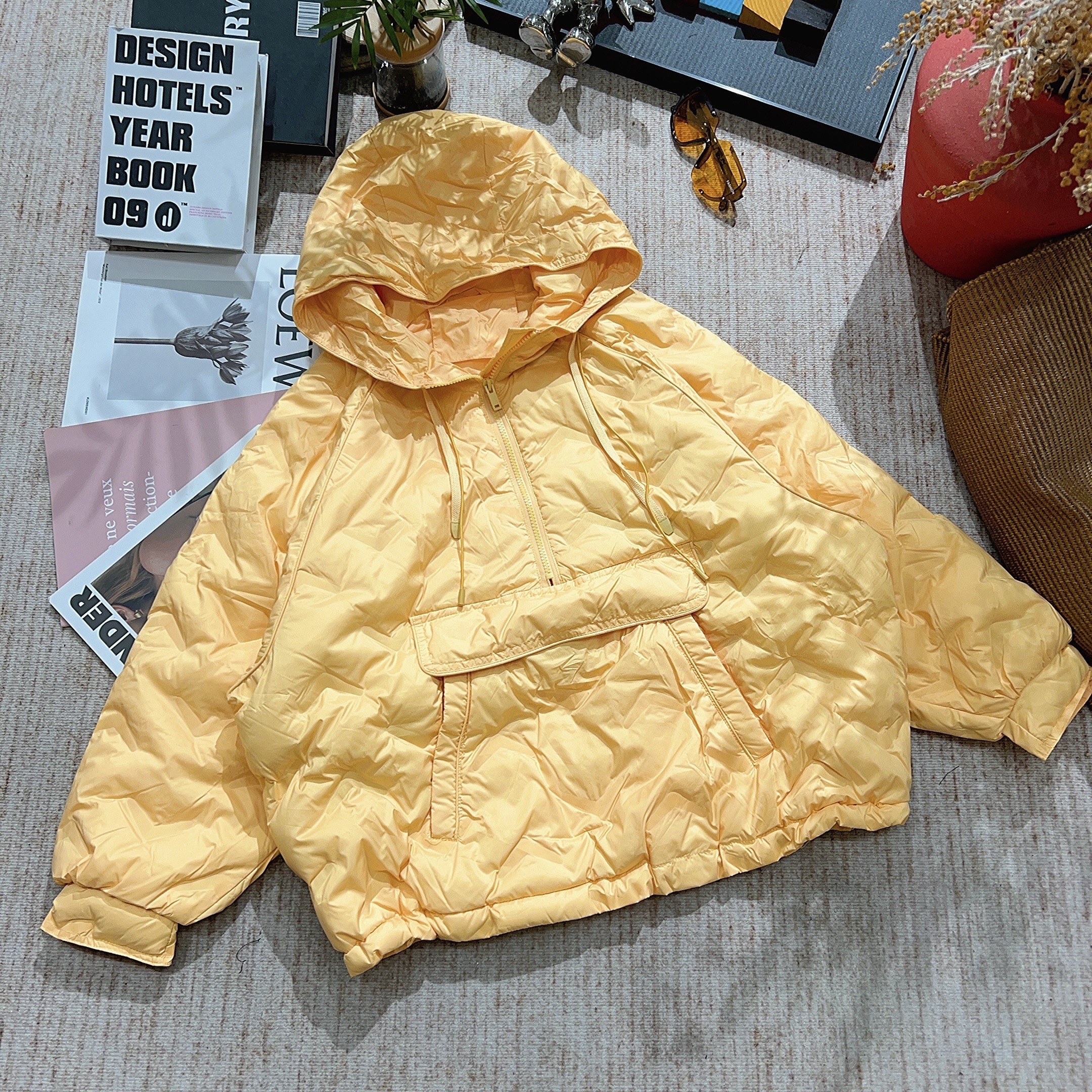 2025冬季新款宽松休闲纯色连帽长袖外套1597