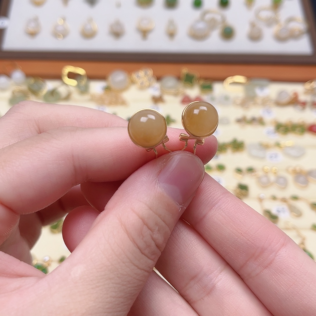 风***清银S925镶嵌和田玉耳饰