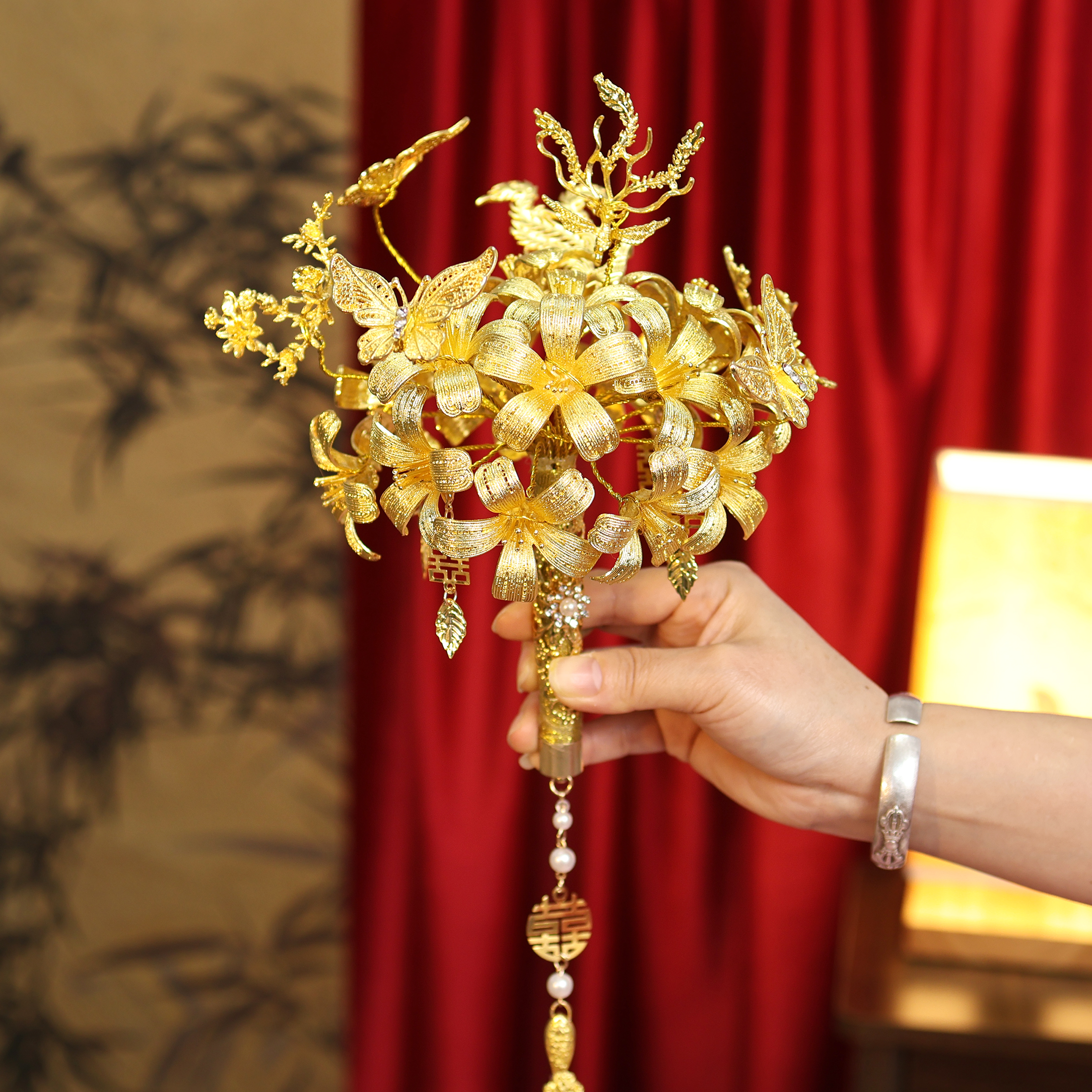 金色手捧花新娘结婚闺蜜新婚精致轻捧礼物出嫁DIY材料包成品