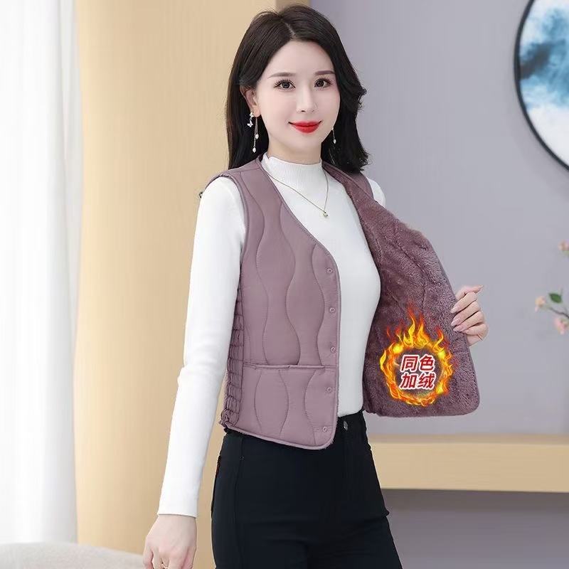 秋冬新款羽棉马甲加绒加厚2025新款修身短款保暖内胆V领百搭背心