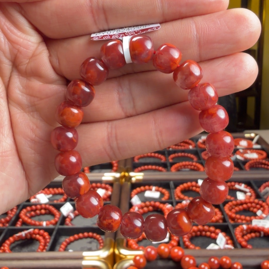 南红玛瑙未镶嵌手链10mm牛血火焰老型单圈