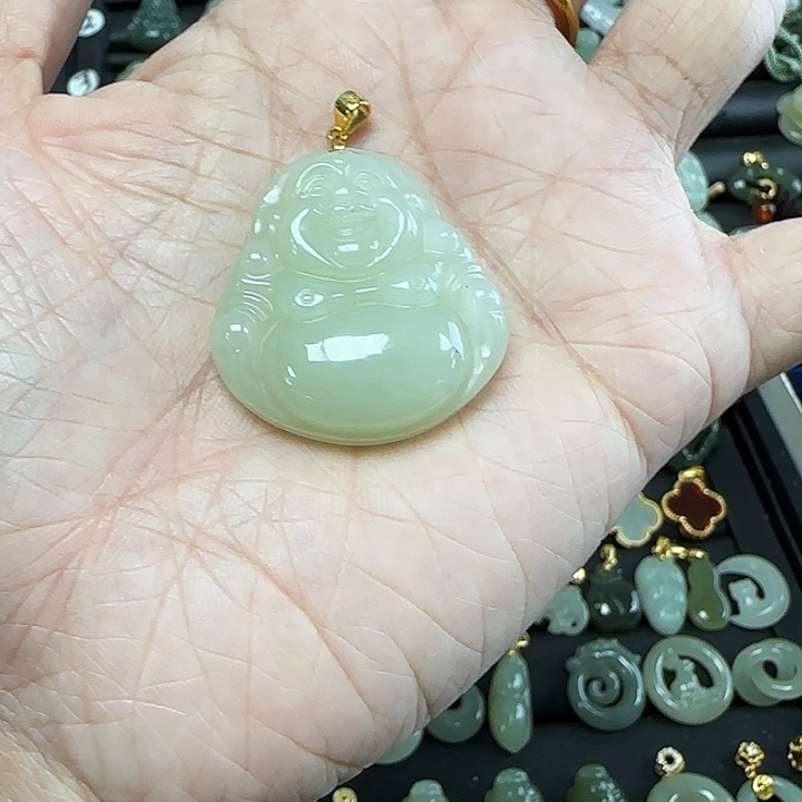 和田玉吊坠(不含链)银S925镀金镶嵌