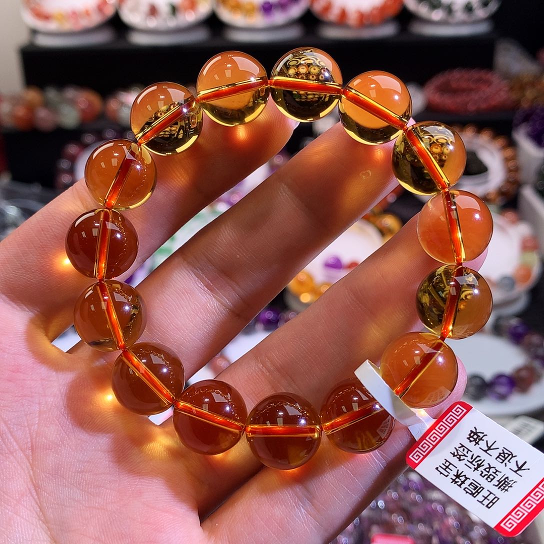 水晶未镶嵌手链老矿金红料黄水晶12.5m+