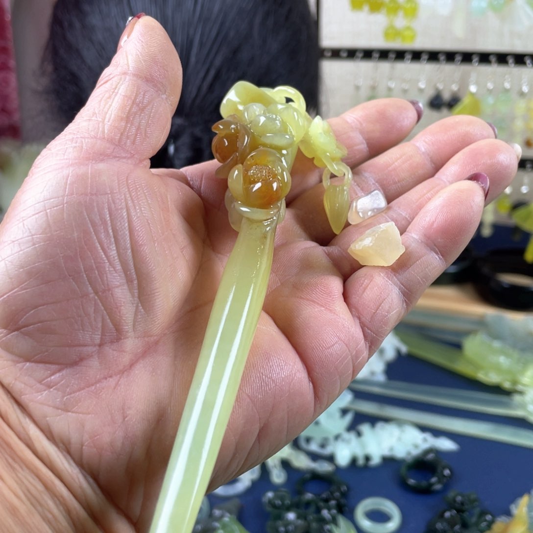 蛇纹石玉发饰未镶嵌修*心