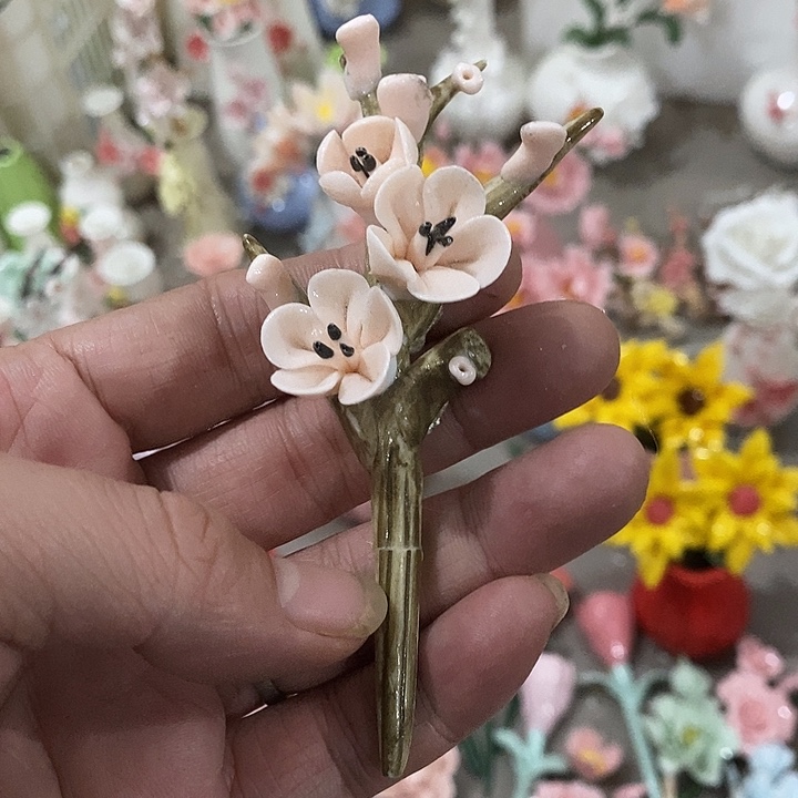 瓷片纯手工陶瓷花摆件瑕