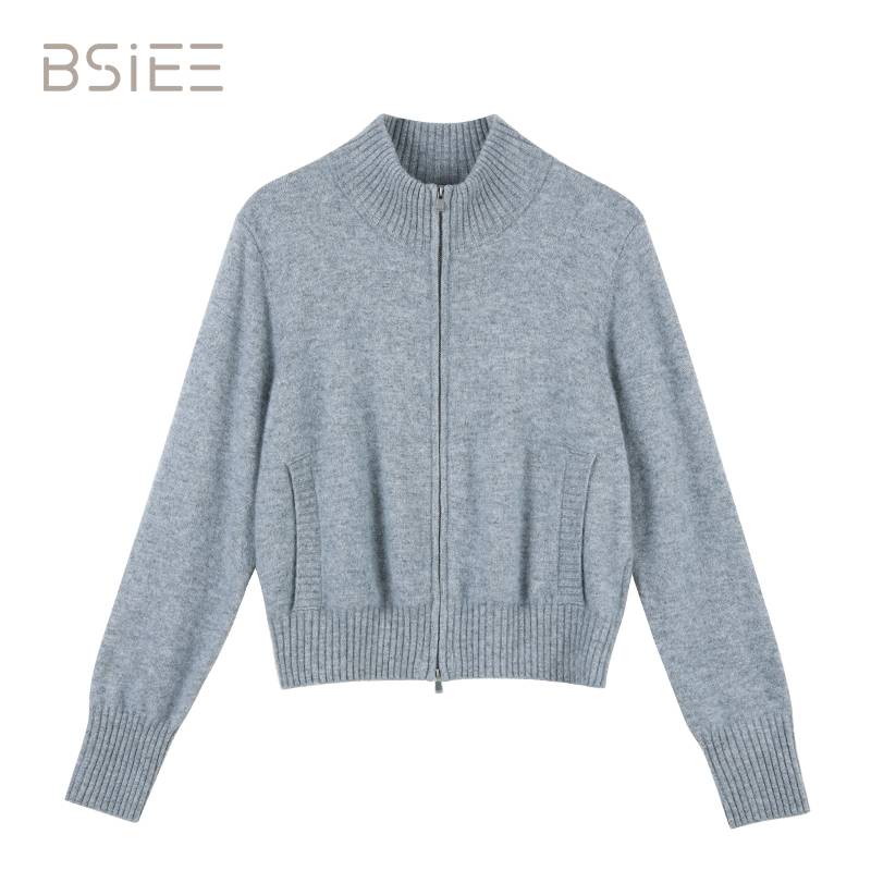 BSIEE本涩立领拉链短开衫时尚休闲百搭