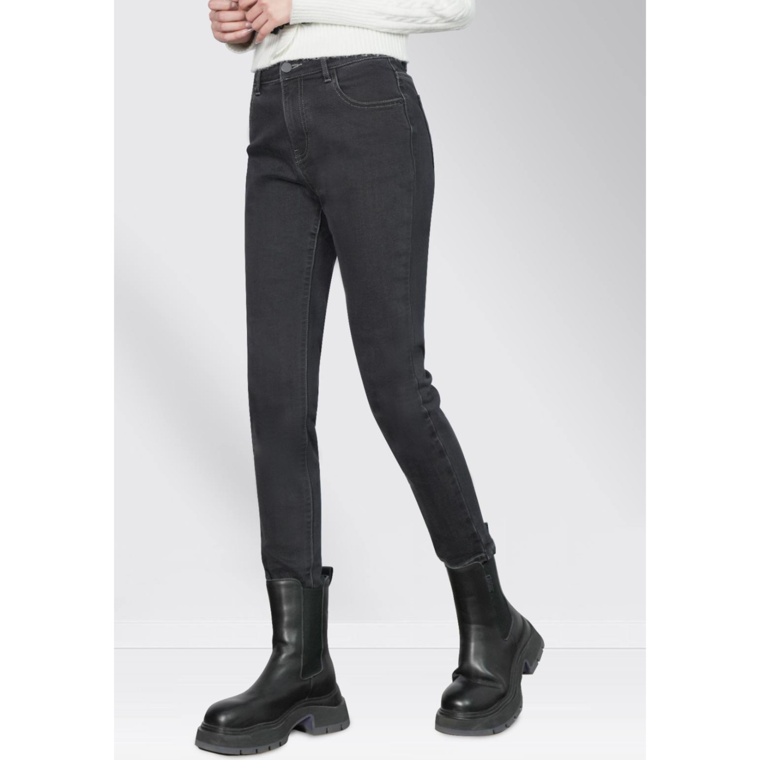 抑菌消臭抗静电威化太阳中空保暖加绒女士弹力小脚裤YJ601牛仔裤