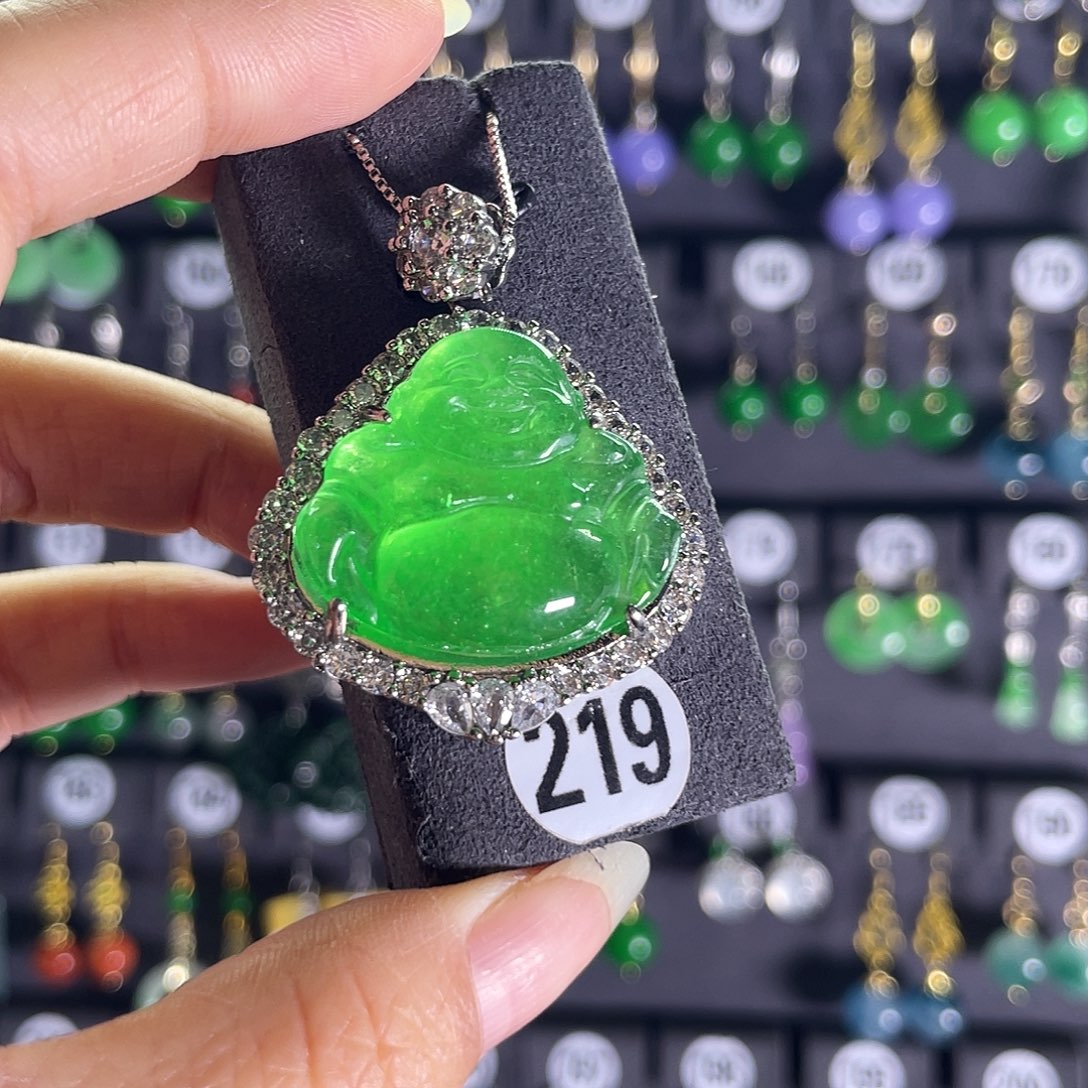 翡翠银S925镀金镶嵌耳饰219