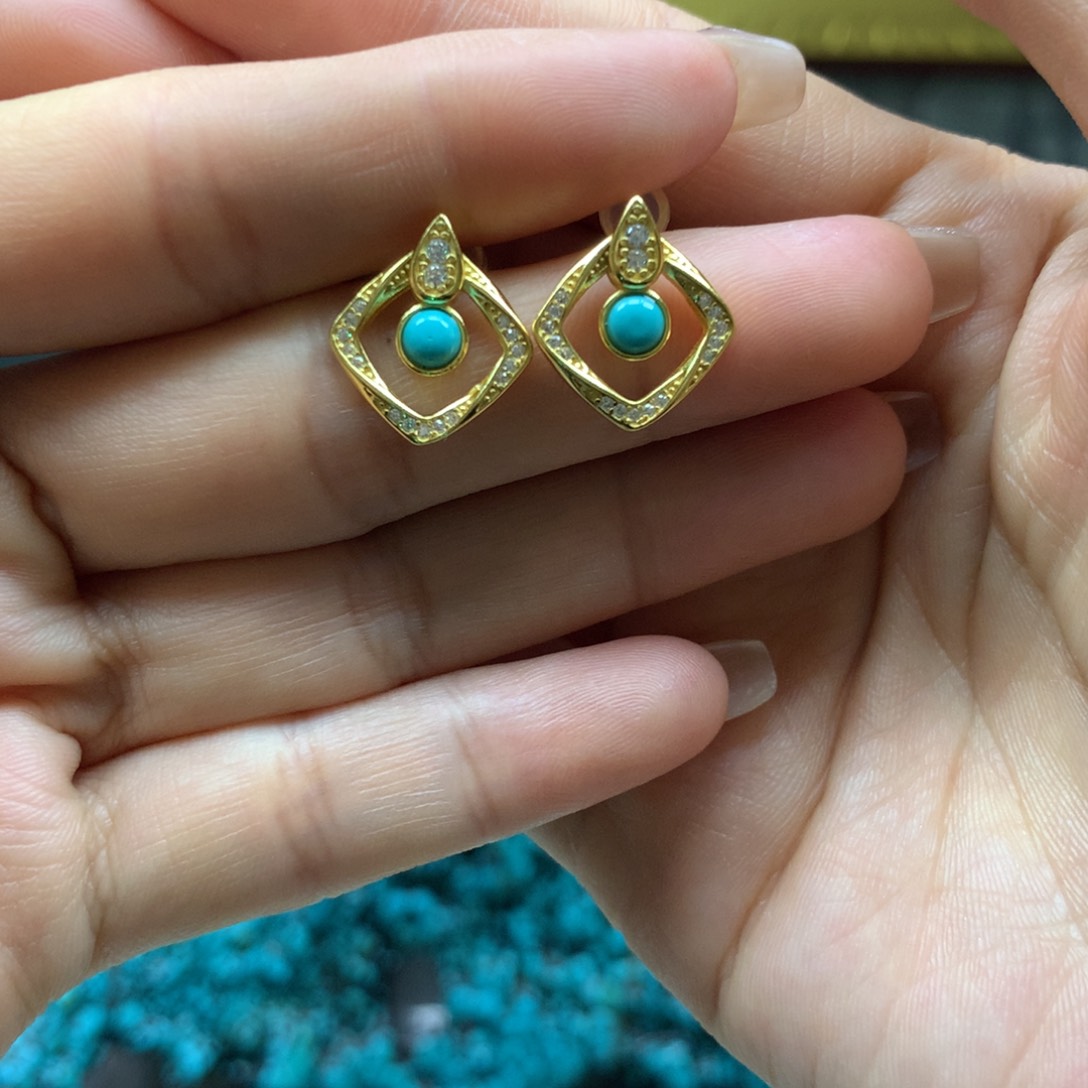 绿松石耳饰银S925镶嵌