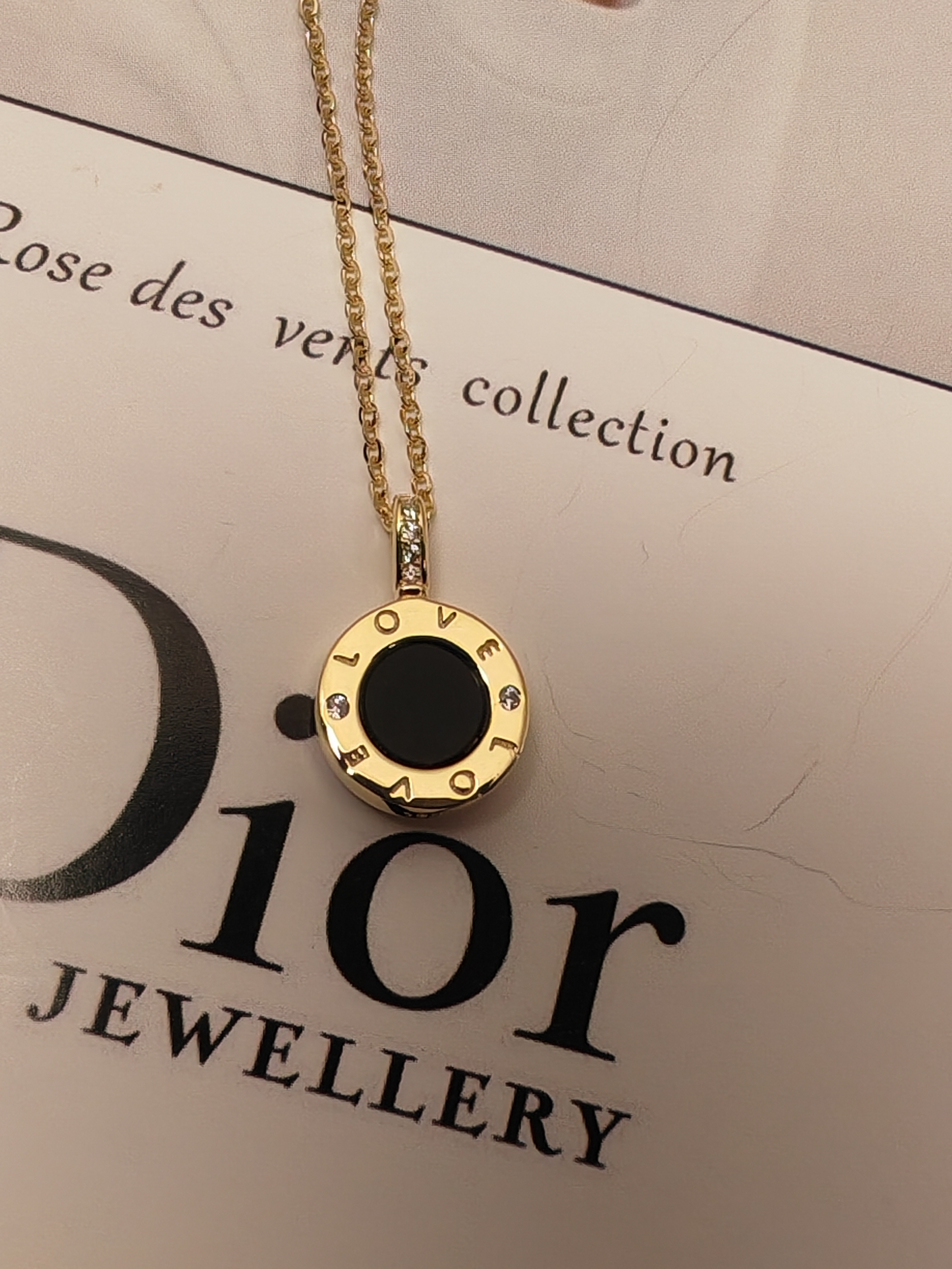 坠链均925银 双面黑白镶嵌黑色圆盘项链金色吊坠经典时尚气质轻奢