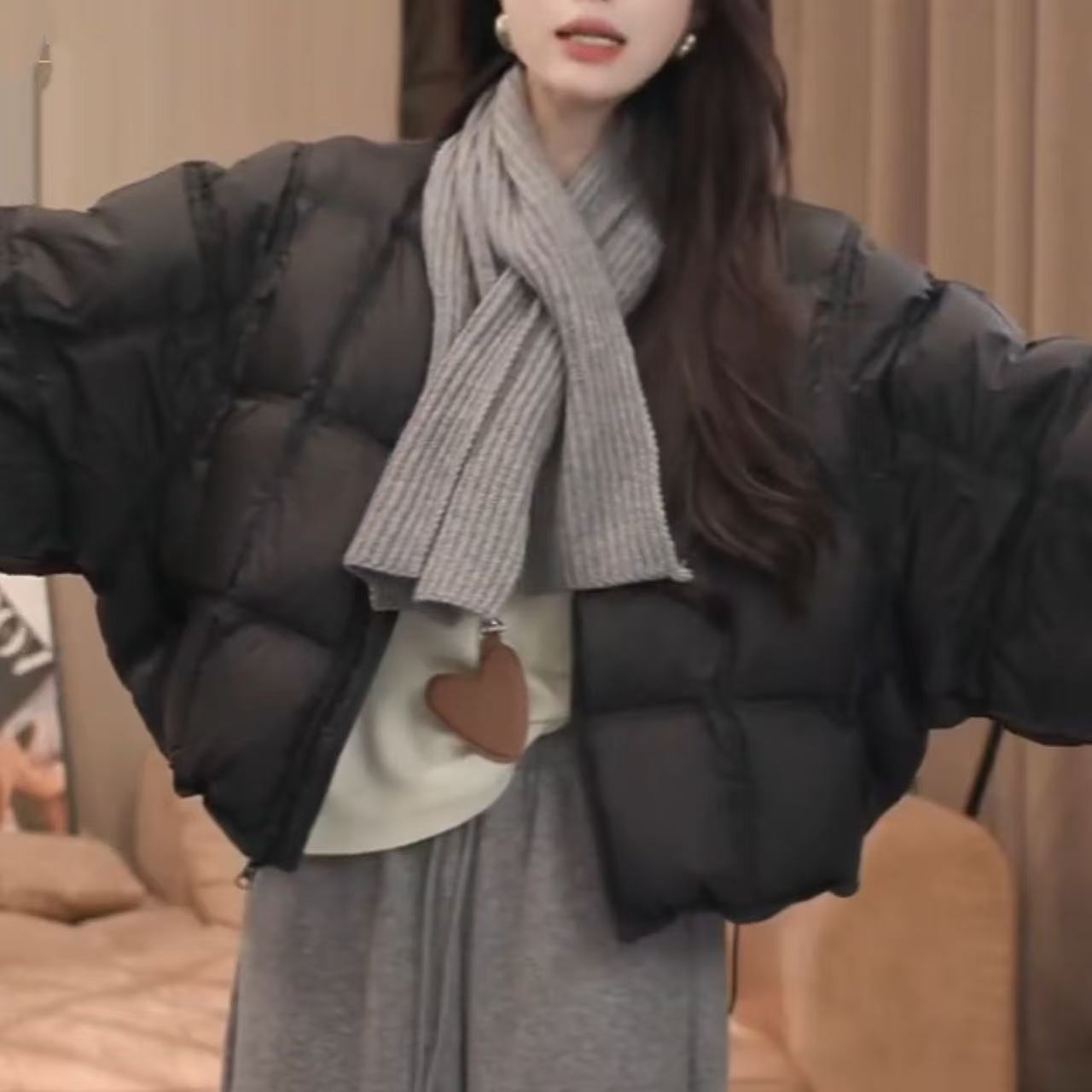 韩版时尚百搭2025冬季新款宽松保暖加厚面包服棉服女T