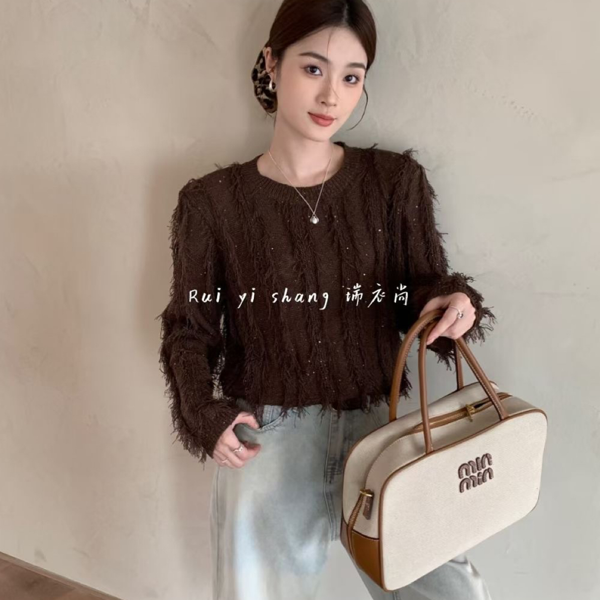 法式常规针织长袖包袖女毛针织衫时尚圆领上衣早秋