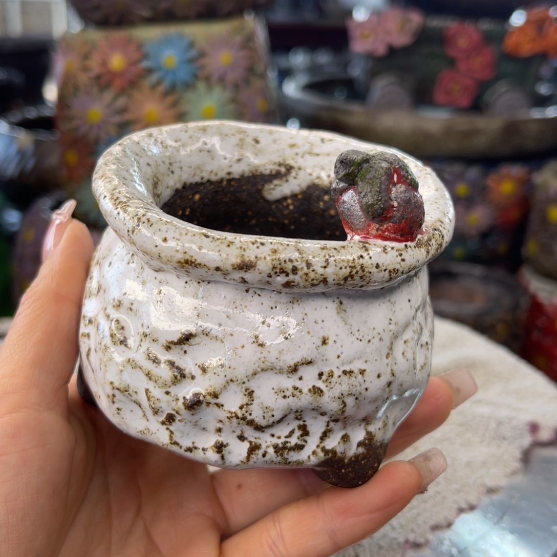 红陶粗砂陶手工花盆