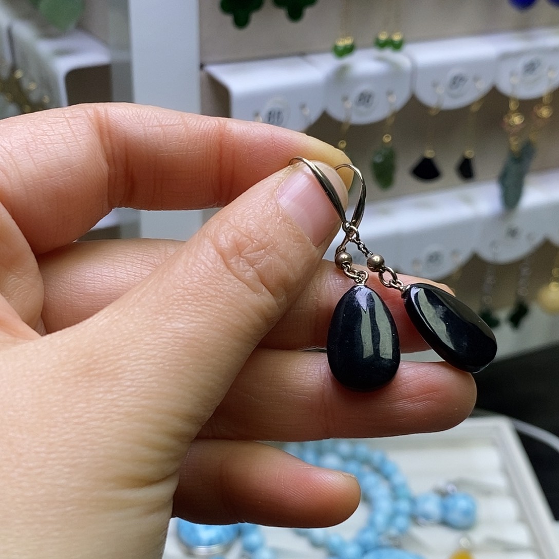 和田玉银S925镶嵌耳饰