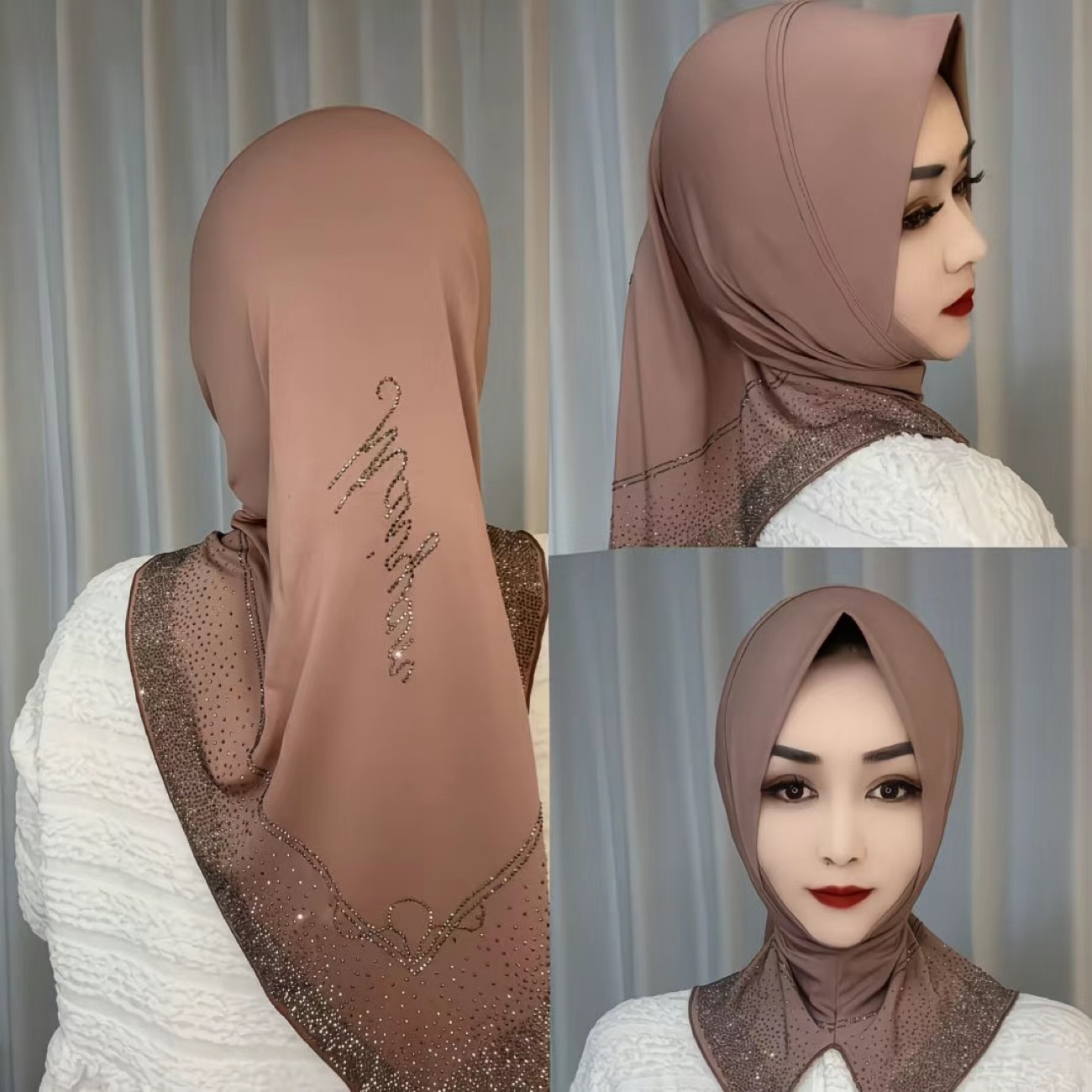 高端烫钻开叉燕尾纱巾