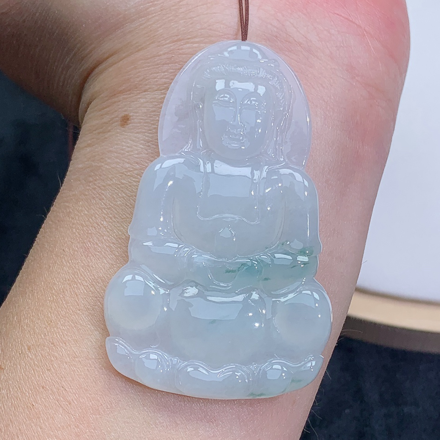 冰润 精雕 飘绿 观音 吊坠 挂坠 24.46g 缅甸天然A货翡翠玉石