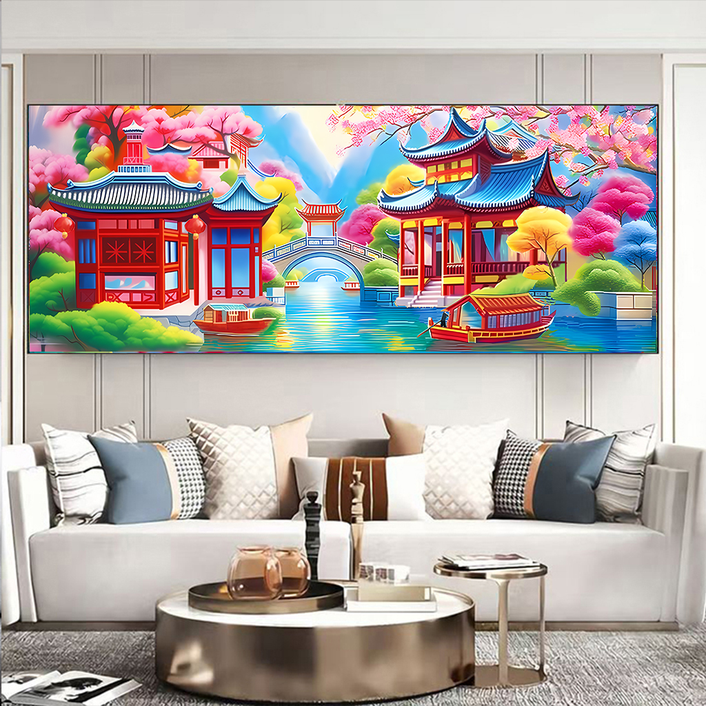 禧洋洋新款梦里江南水乡忆江南十字绣客厅沙发背景装饰39色线绣