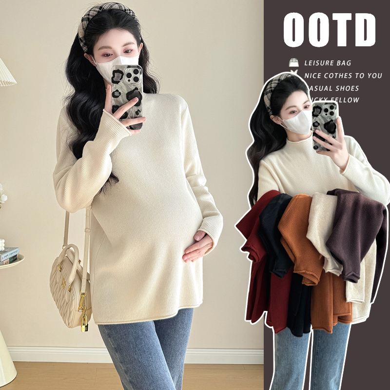 孕妇秋冬装加厚针织毛衣女2025新款时尚减龄卷边设计百搭打底上衣