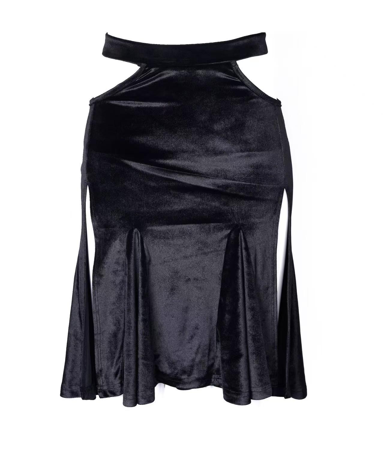 JUD【姿色】拉丁练功半裙开衩镂空表演动感高级丝绒半裙005黑色秋冬