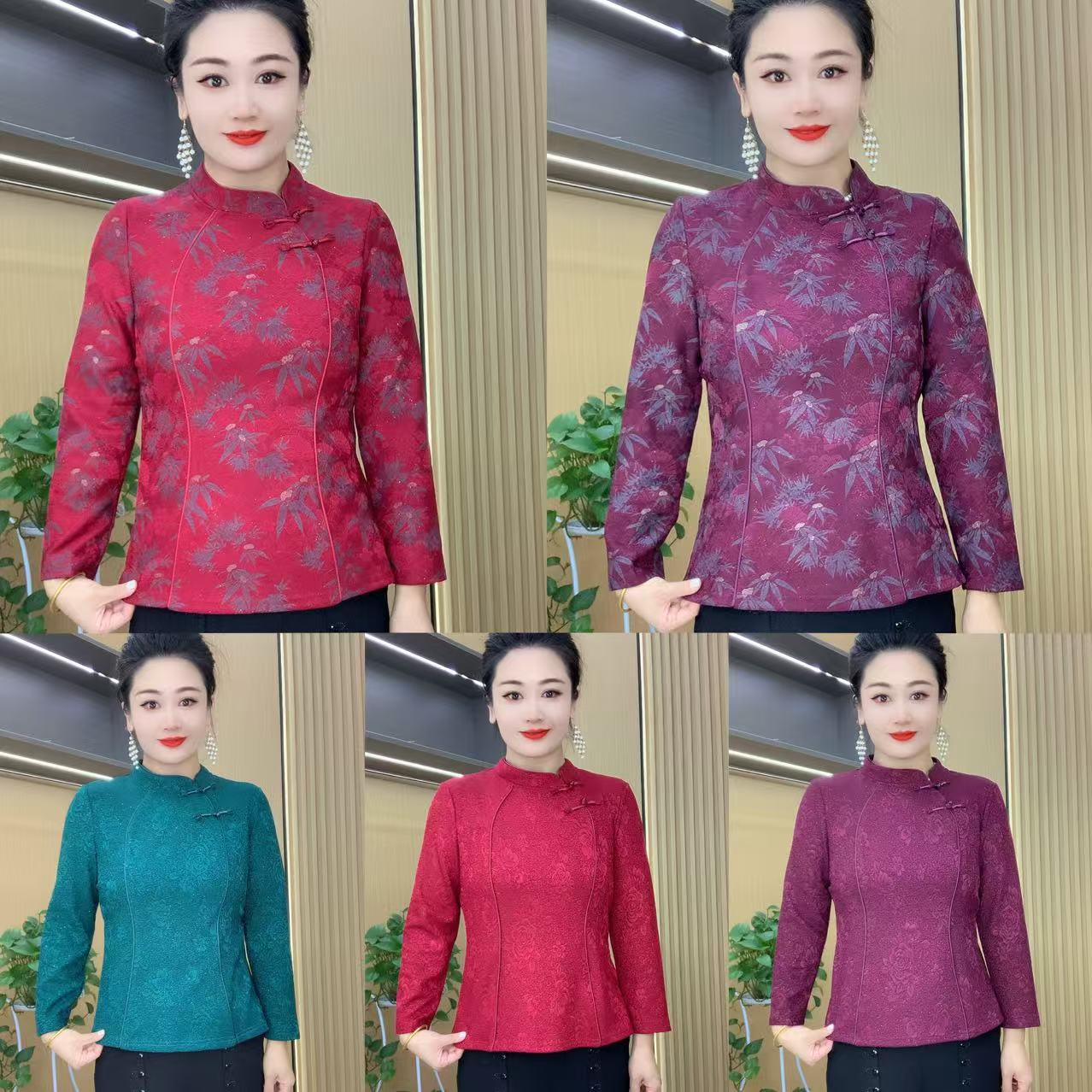 秋冬时尚复古盘扣提花国风小衫0205#