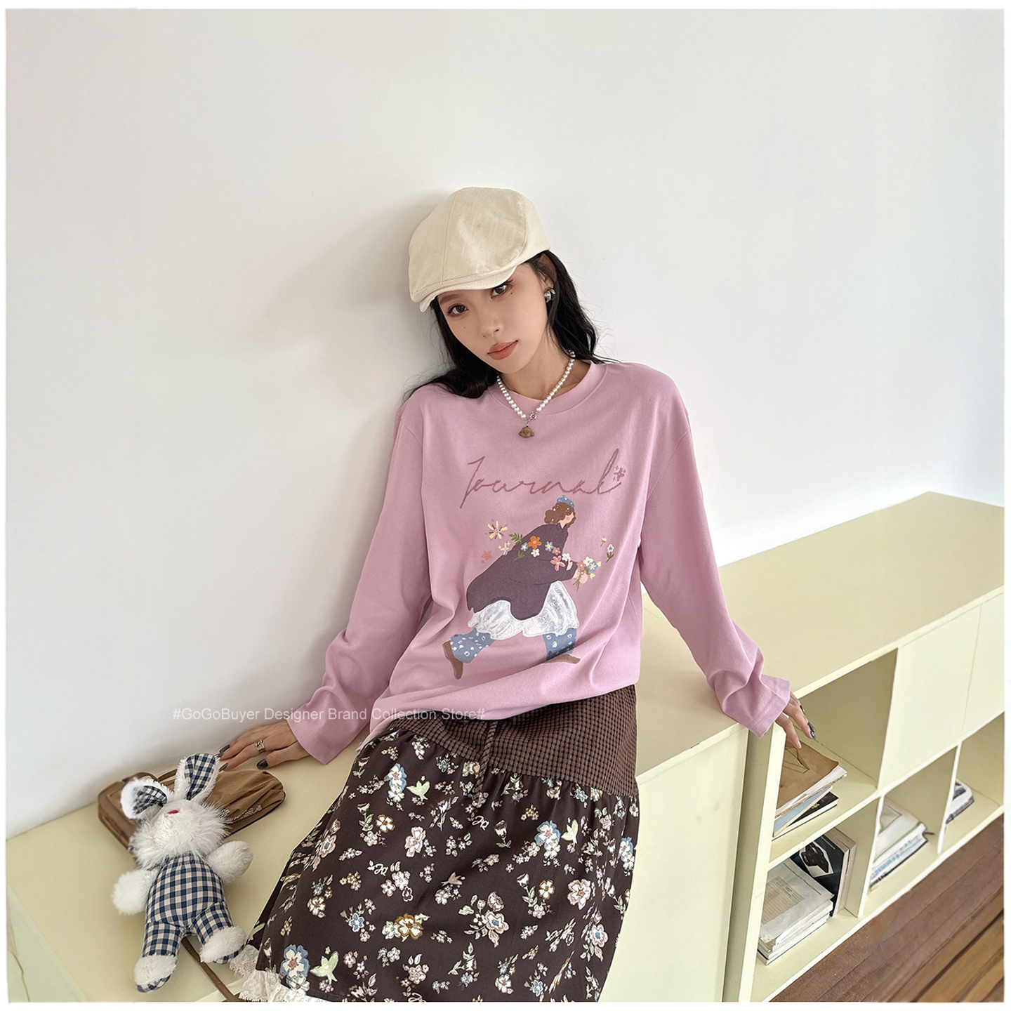 现货JR披风小女孩小众设计师品牌刺绣印花蕾丝设计感上衣长袖T恤