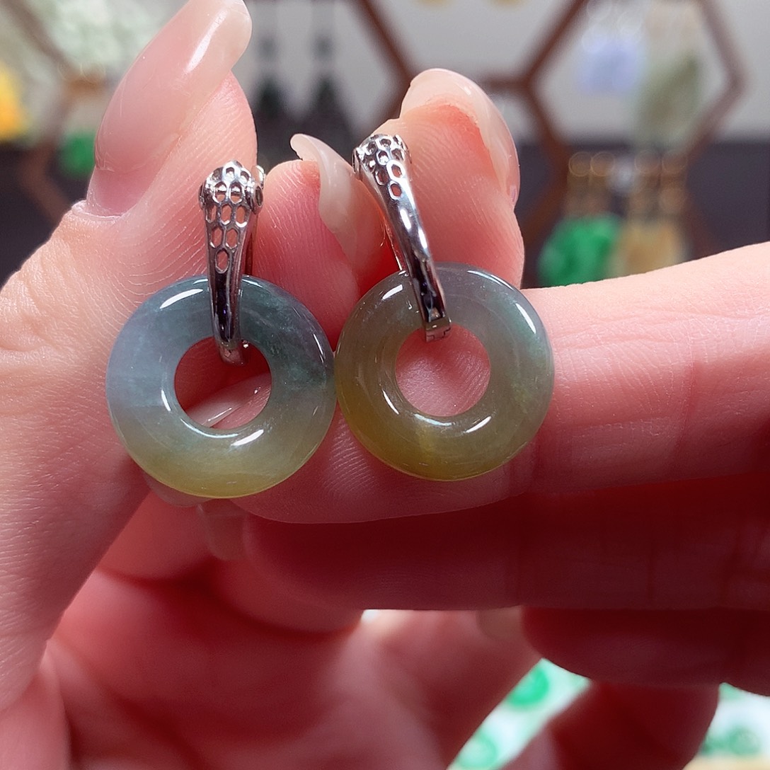 翡翠耳饰银S925镶嵌天然翡翠