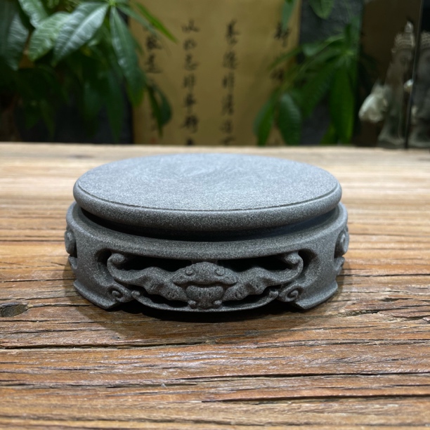 新中式青砂石圆桌底座造景摆件盆景桌面造景底座