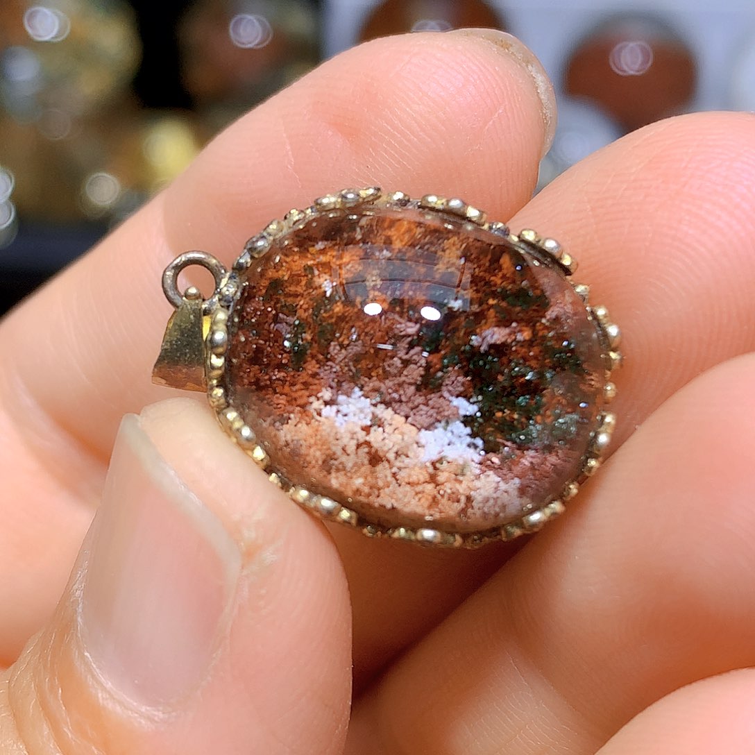 水晶吊坠银S925镀金镶嵌天然水晶