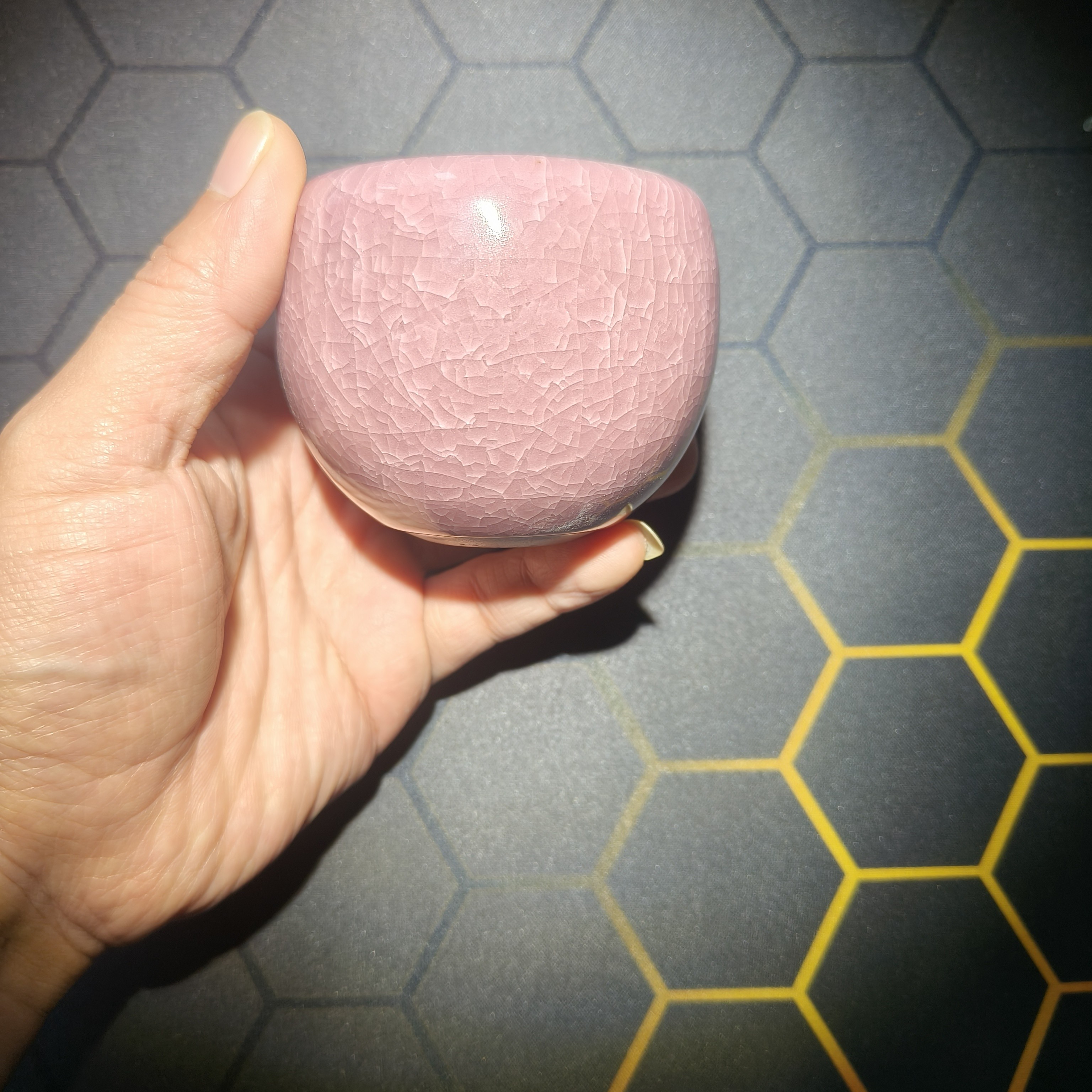 粉冰裂纹龙蛋杯汝窑开片陶瓷主人杯品茗专用茶器