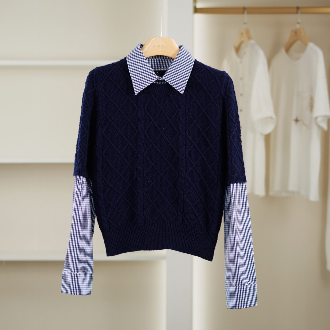 麦迪尚品【文M】51105328 春秋时尚针织拼接衬衫品牌女装