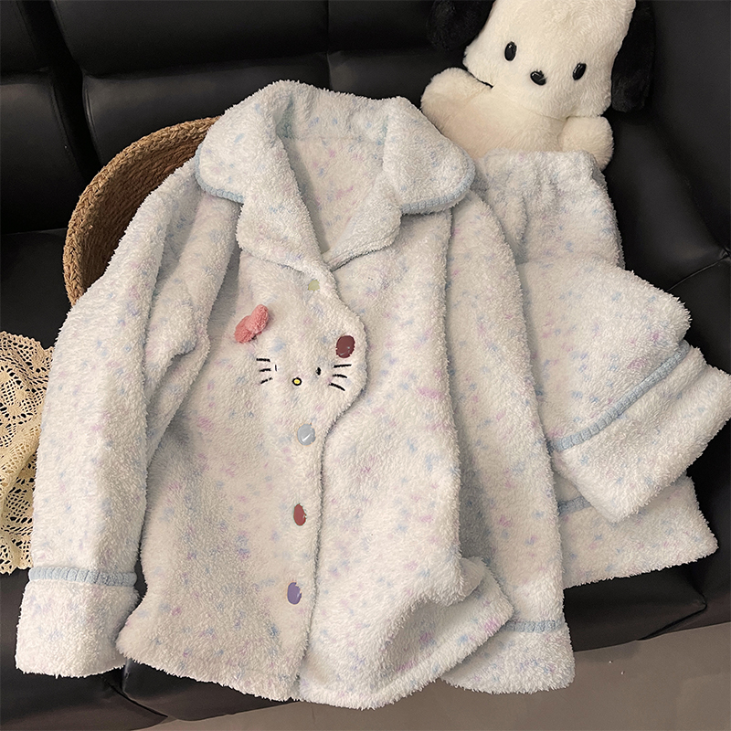 珊瑚绒睡衣女舒适加绒加厚甜美可爱卡通家居服两件套