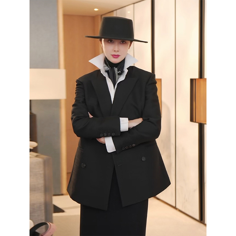 TRACYCHU精纺羊毛黑色高知贵族西装气质百搭洋气气质时尚冬季新品