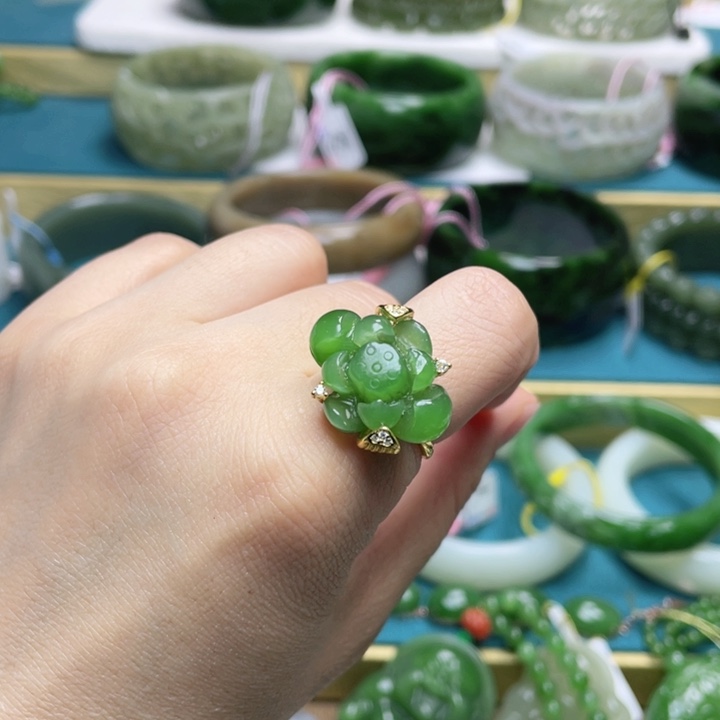 和田玉戒指银S925镶嵌