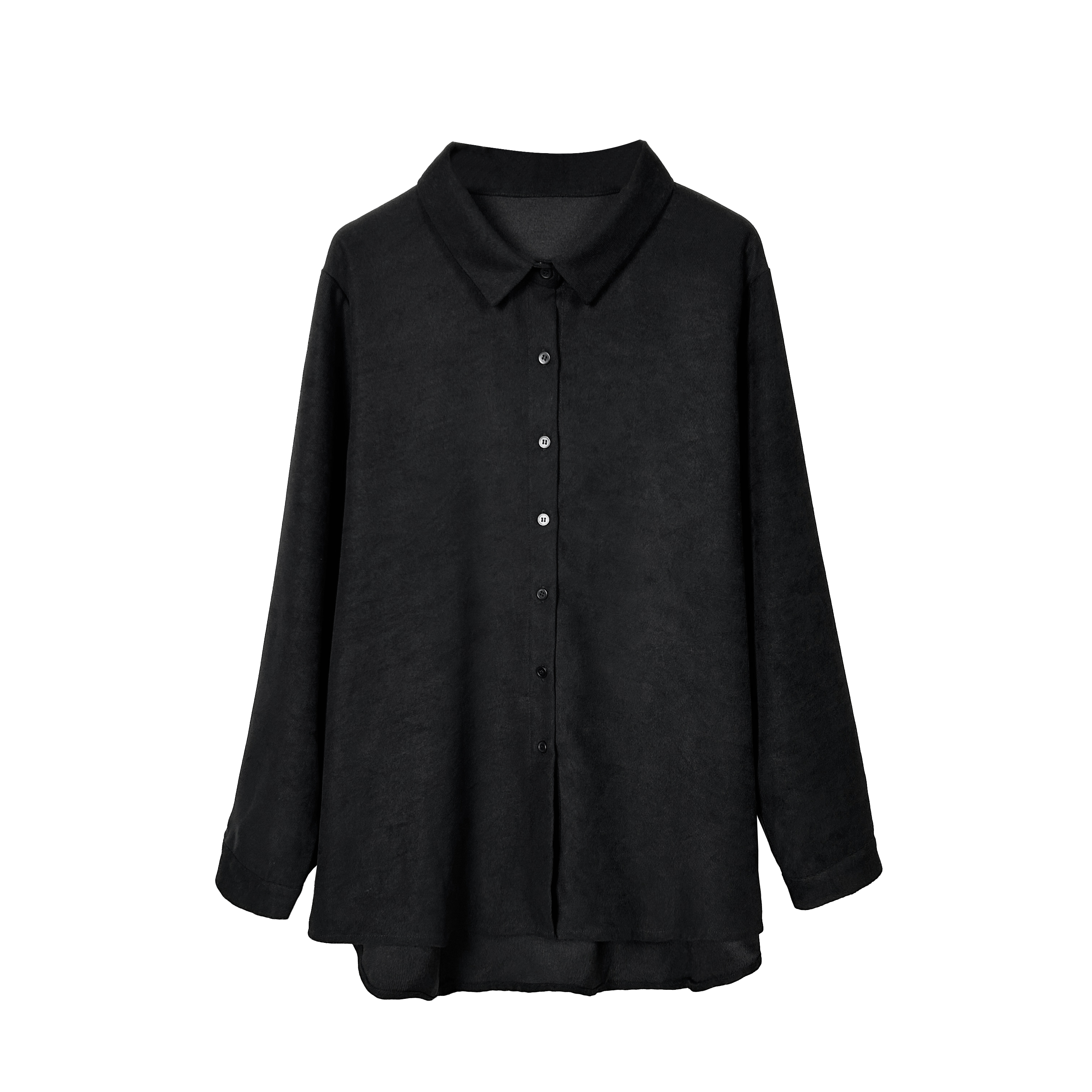 720【大牌女装】-黑色秋冬加厚定制polo领百搭气质长袖衬衫