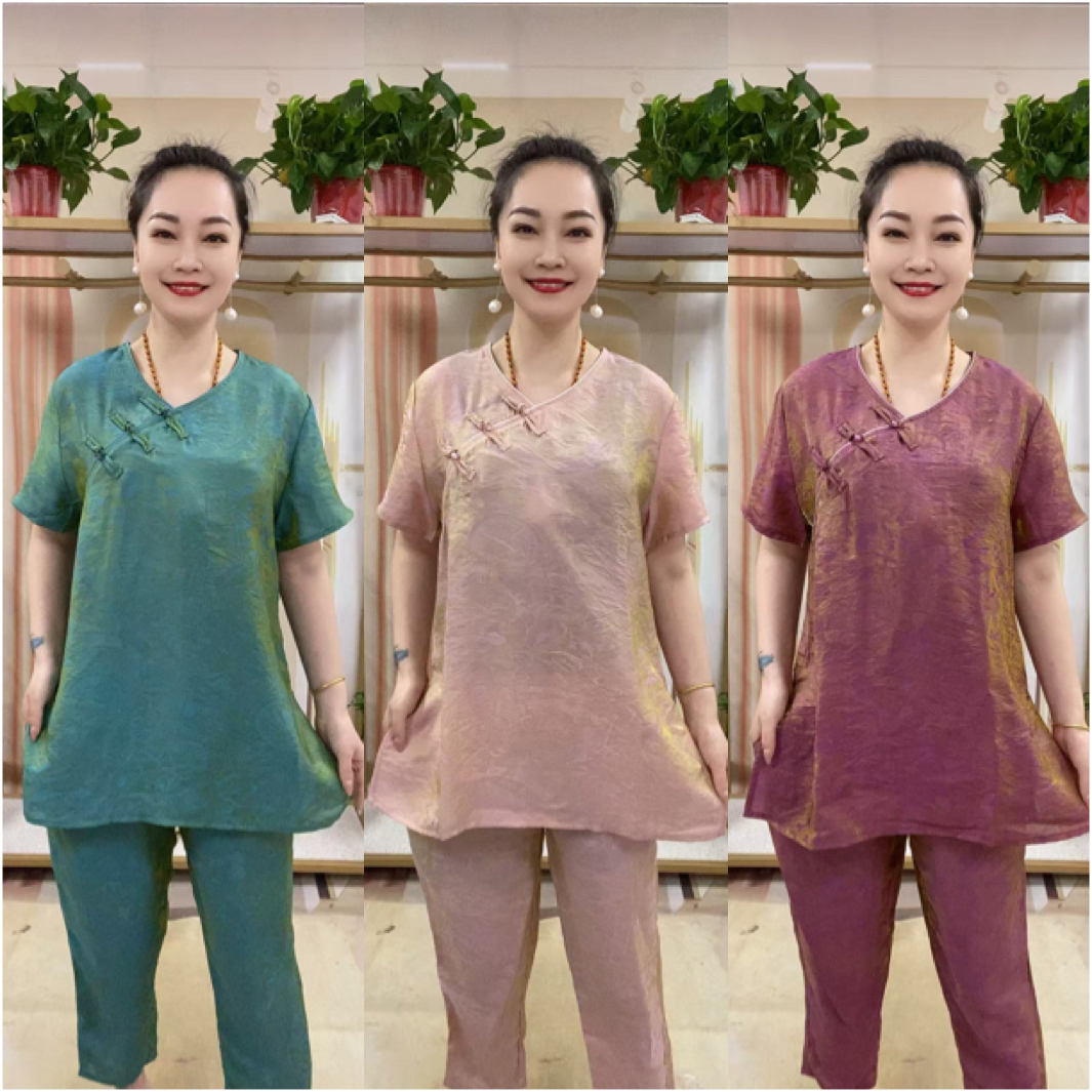 夏季新款时尚盘扣上衣+裤子两件套