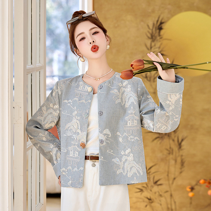 2025春秋季新款女装新中式国风刺绣圆领高级感气质时尚外套ME