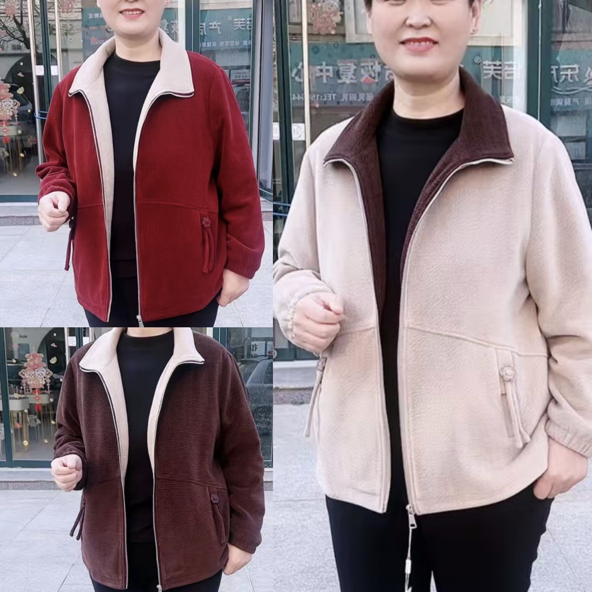 大码秋款弹力灯芯绒时尚立领休闲外套
