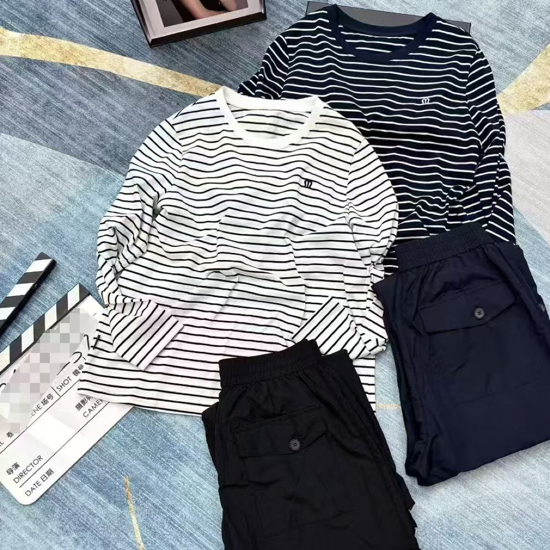 休闲秋冬保暖圆领T恤宽松长袖打底字母套头衫条纹韩版百搭时尚