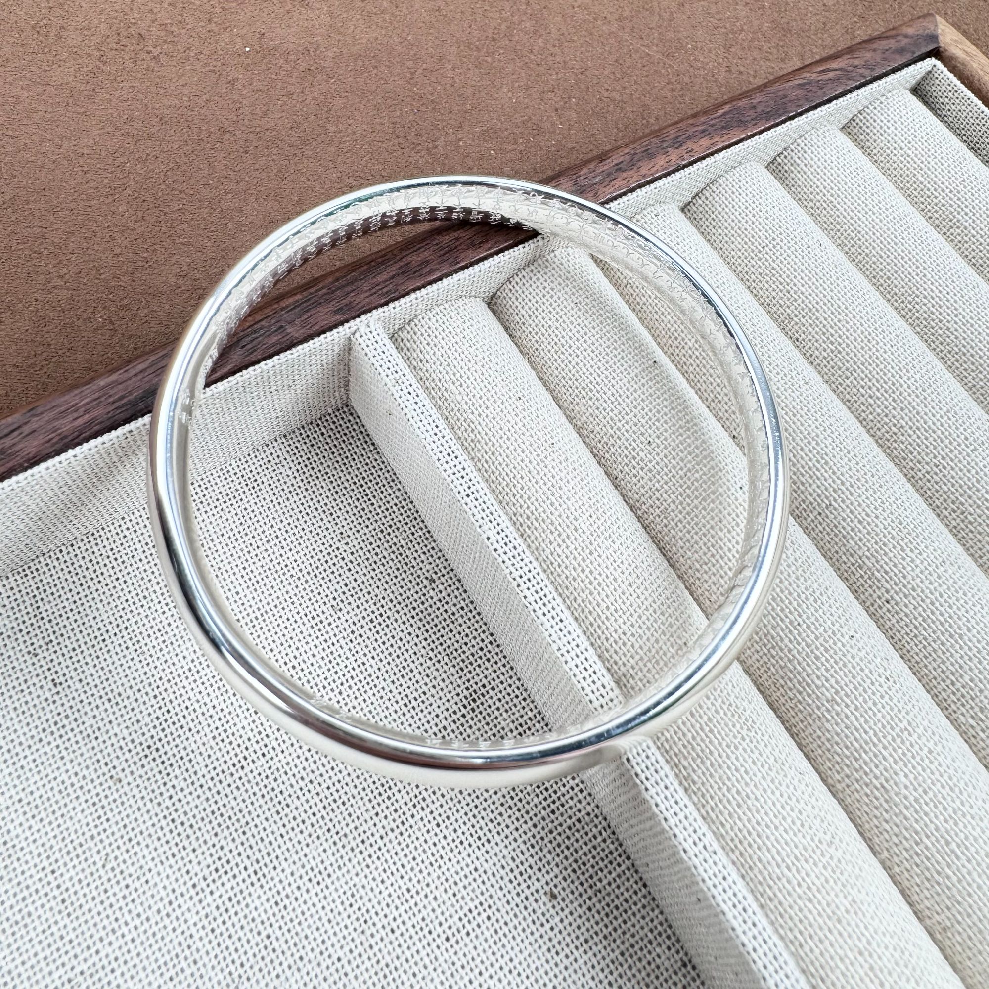 足银手镯 足银手镯999.9心经素圈亮面手镯闭口款蛇年礼物复古简约