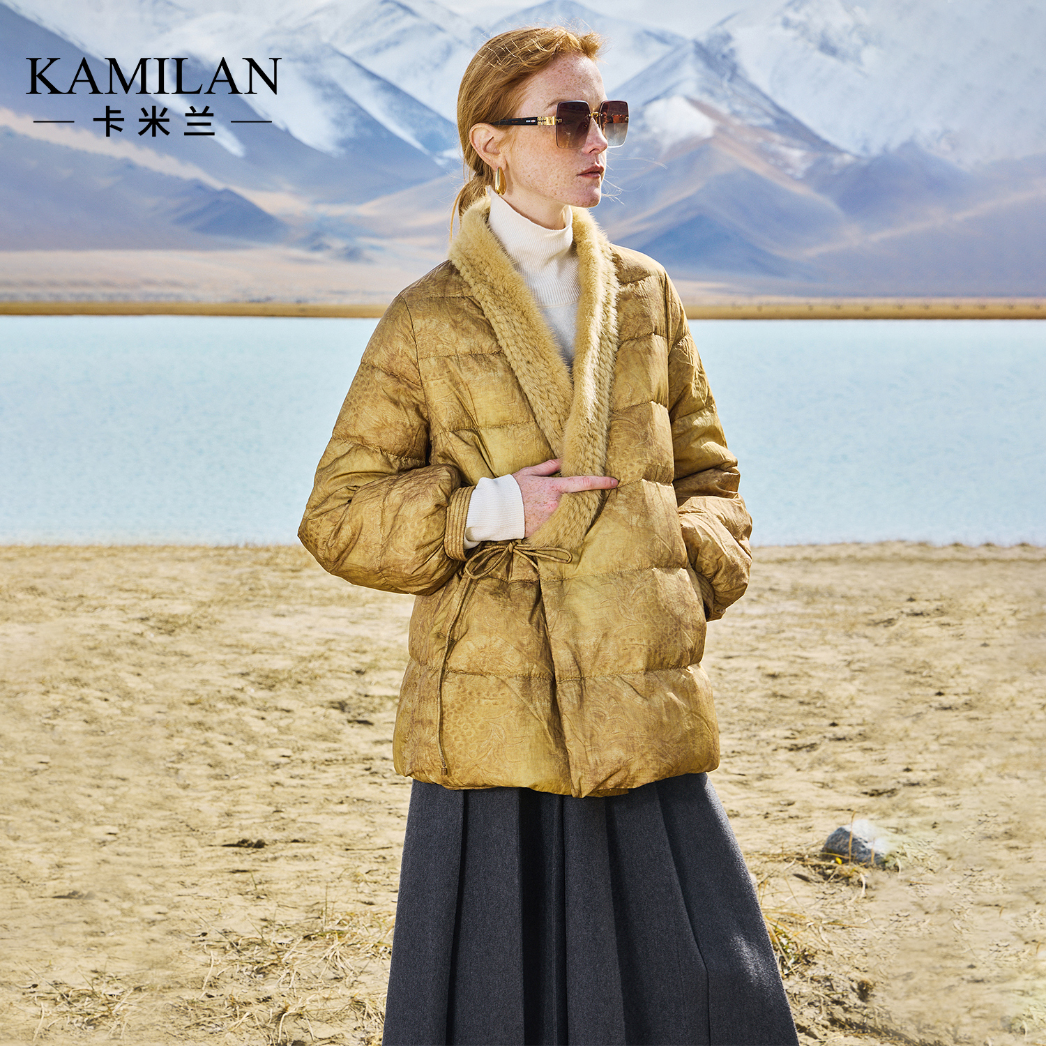 [水貂毛x鹅绒服]卡米兰水貂毛拼接白鹅绒羽绒服女外套2024冬新款